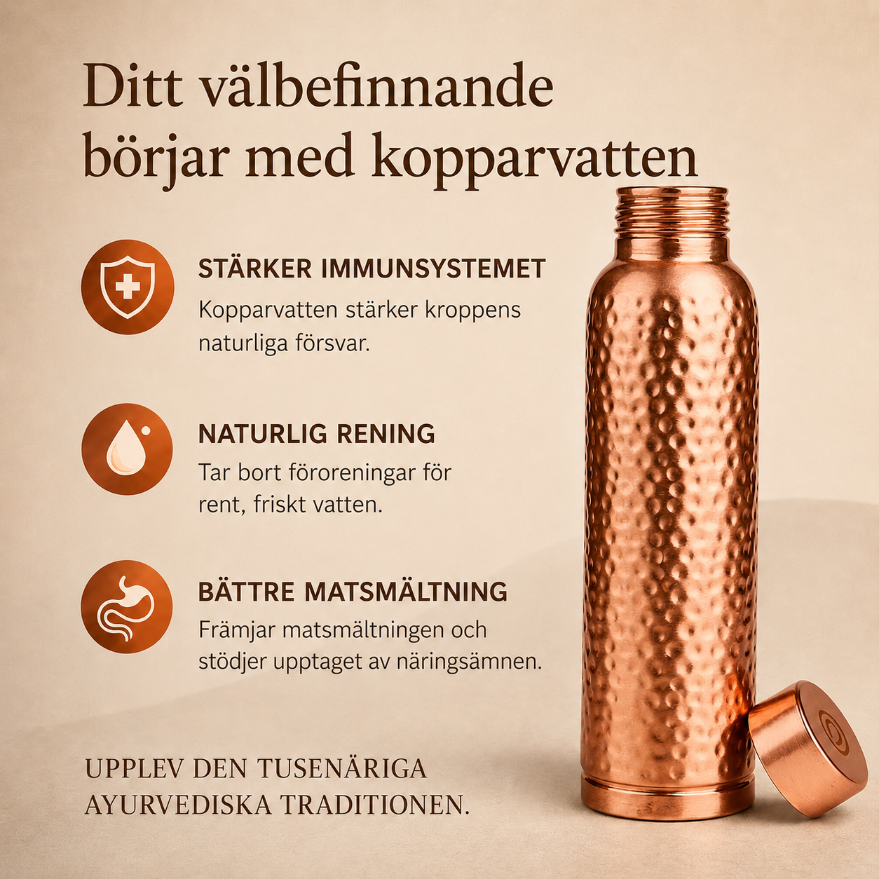 Cu Nordic™ - Kopparflaska | Naturligt renare vatten – helt utan plast