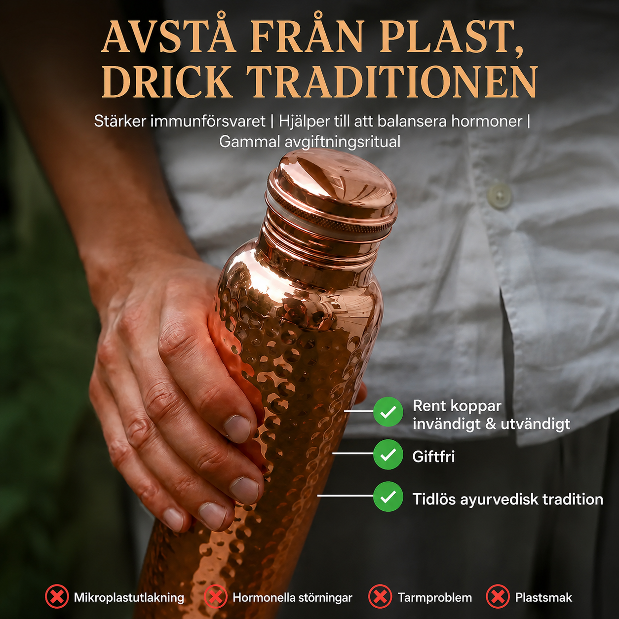 Cu Nordic™ - Kopparflaska | Naturligt renare vatten – helt utan plast